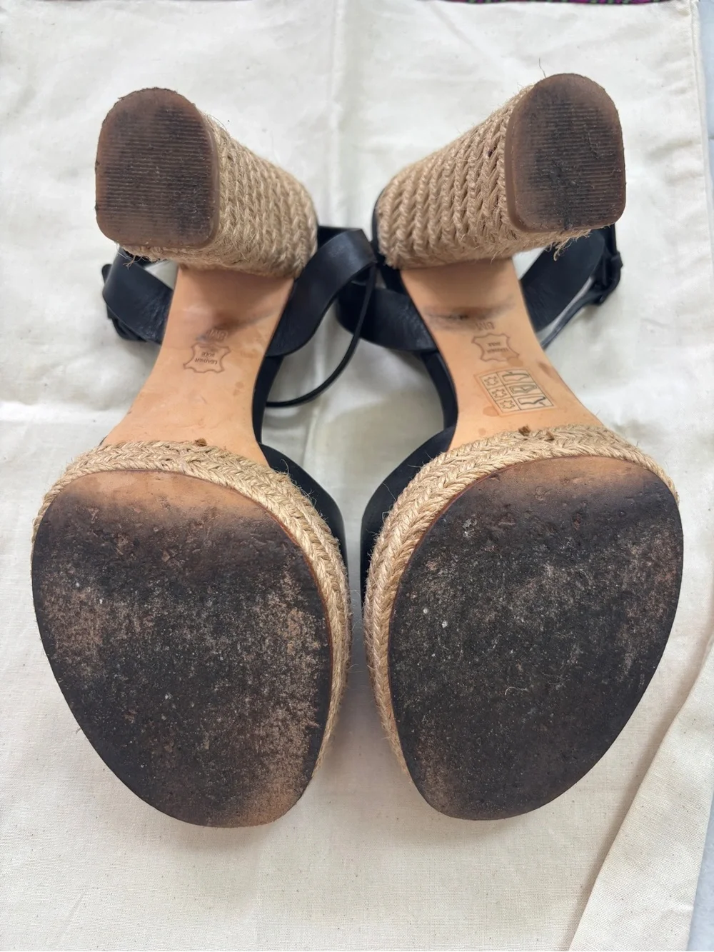 Tory Burch Black Leather Heeled Espadrilles Size 8 with Dustbag
